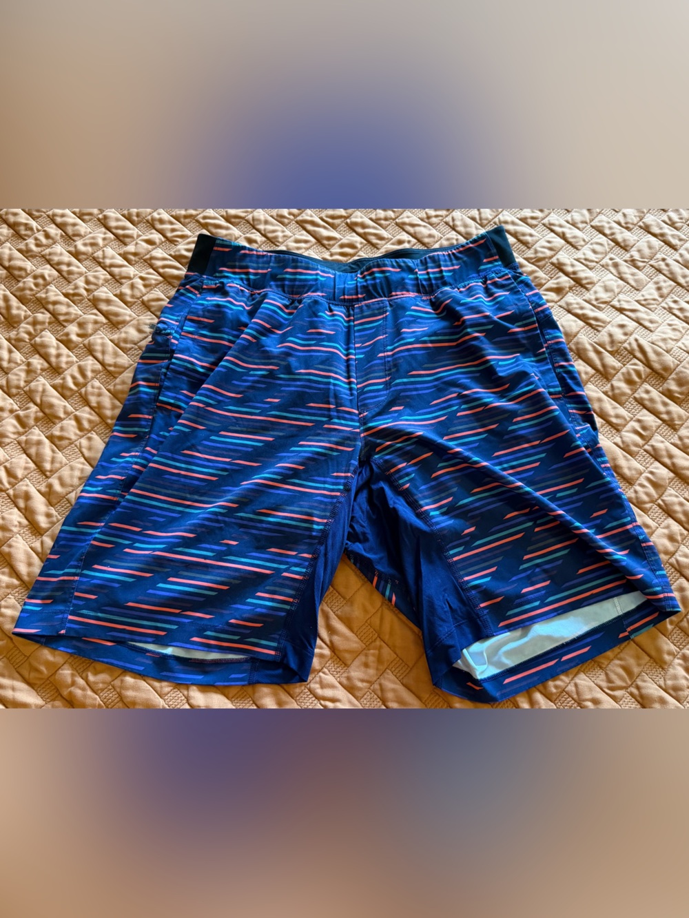 lululemon athletica Men's Navy Shorts with Red and White Accent Stripes